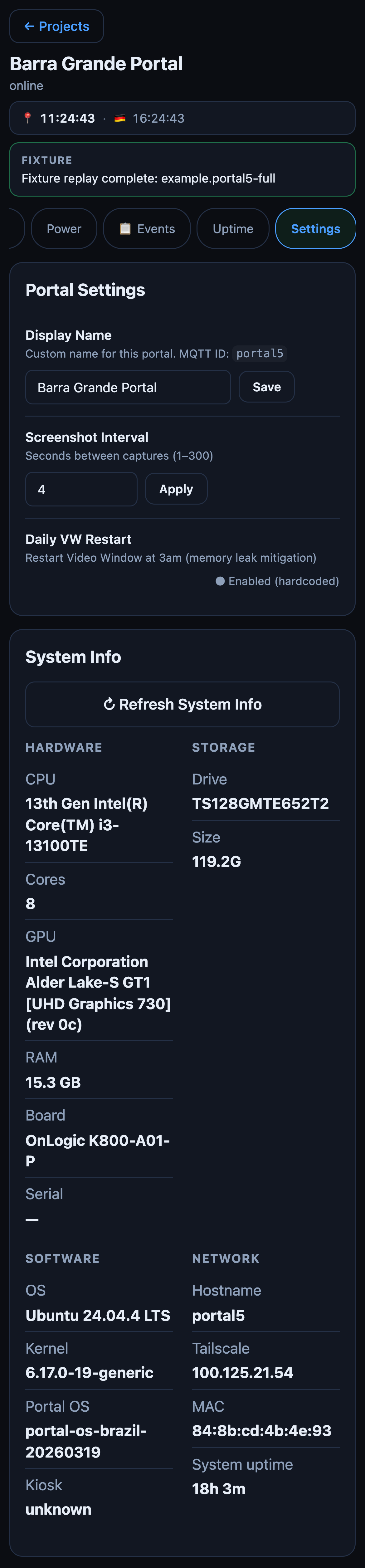 Settings tab